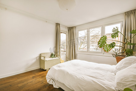 有植物和窗户的小卧室