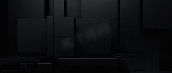 豪华黑色方块抽象横幅背景 3D 渲染