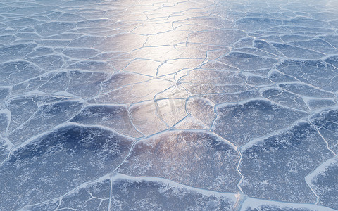 并发扩展摄影照片_带有裂纹图案的冰地面，3d 渲染。