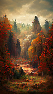 秋天的森林 美丽的风景 几何插画