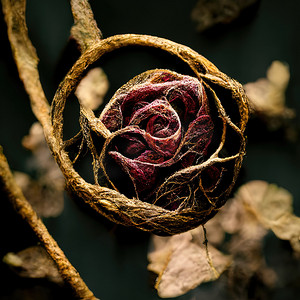 干玫瑰与干藤蔓的图片，3D 插图