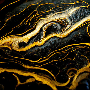 波浪流体摄影照片_豪华抽象流体艺术绘画黑色、灰色和金色颜料的混合
