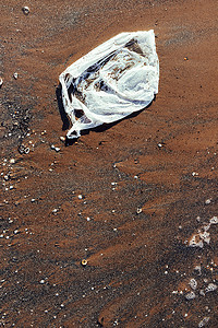 塑料袋污染了海滩的沙子