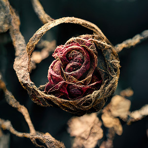 干玫瑰与干藤蔓的图片，3D 插图