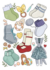 针织袜子，有许多不同的颜色和尺寸