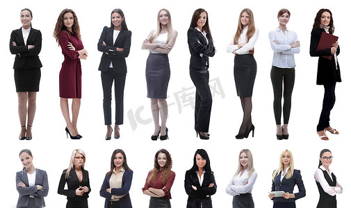 collage摄影照片_在完全 growth.collage 的一群成功的年轻商业女性。