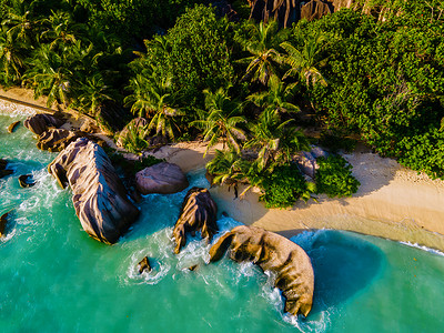 Anse Source dArgent beach, La Digue Island, Seyshelles, La Digue Seychelles 鸟瞰无人机鸟瞰图