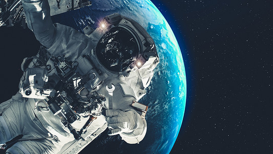 宇航员太空人在执行航天任务时进行太空行走