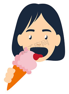 有冰淇淋的女孩，插图，白色背景上的矢量