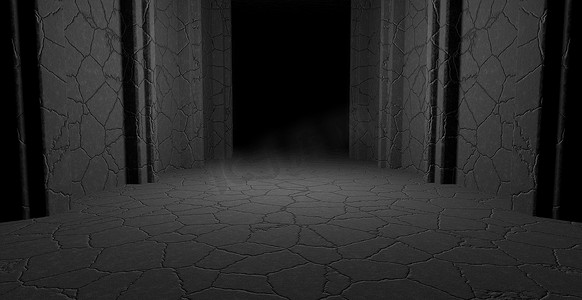 赛博朋克工业表演舞台轨道路径入口大门地下车库大厅隧道走廊聚光灯深灰色插图横幅背景壁纸 3D 渲染