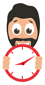日期矢量摄影照片_有红色时钟的男人，插图，白色背景上的矢量