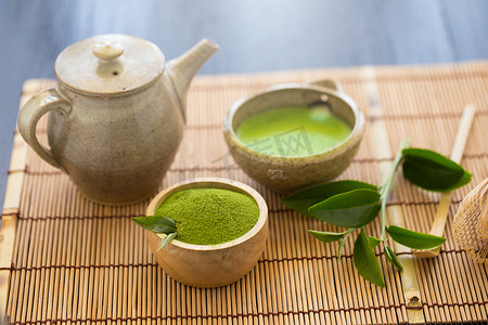 抹茶粉碗木勺和抹茶绿茶叶套装