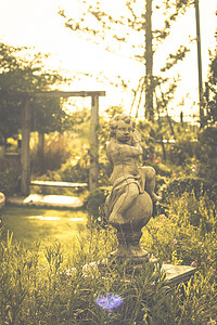 乡村花园与水井的复古形象