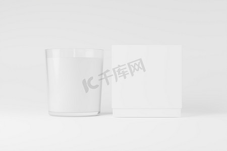 带盒包装的蜡烛玻璃 3D 渲染白色空白样机