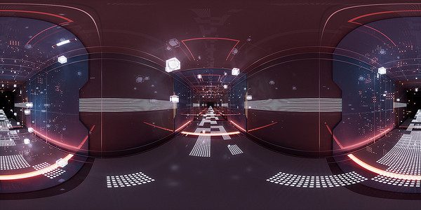 数字网络空间，科幻概念隧道，3D 渲染。 