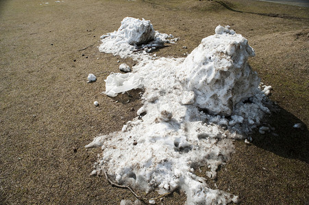 雪人融化摄影照片_地面上的积雪被压实
