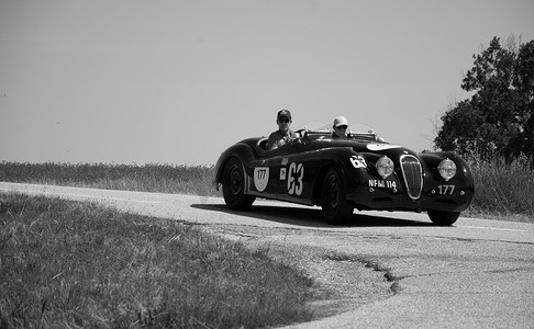 捷豹 XK120 OTS ROADSTER 1950 年在一辆旧赛车上参加 2022 年著名意大利历史赛事 Mille Miglia 拉力赛（1927-1957 年）