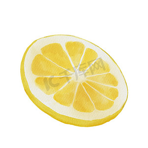 水彩手绘柠檬片隔离在白色背景。
