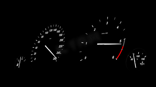 3d 渲染汽车速度计在夜间加快速度