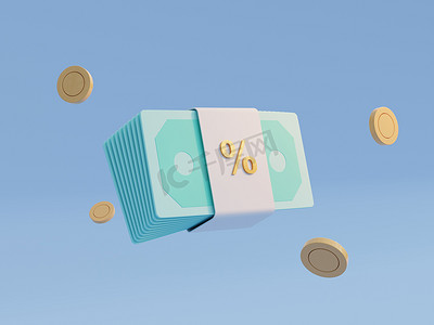 纸币在蓝色背景上开出钱和硬币。