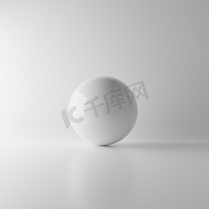 在白色背景的抽象白色反射球形球与照明设备和阴影。