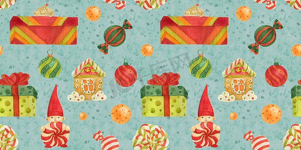 圣诞节礼物棒摄影照片_圣诞精灵工厂模式，配有姜饼、棒棒糖和礼物
