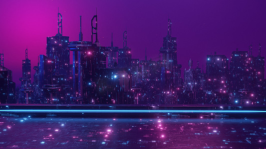 未来城市场景令人敬畏的横幅背景 3d 渲染