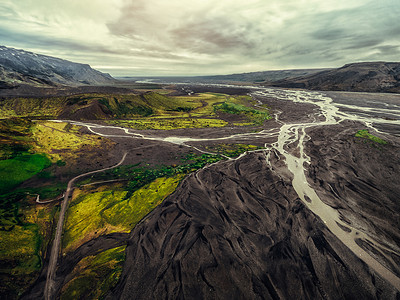 熟冻凡纳对虾摄影照片_冰岛高地Thorsmork的风景。