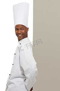 黑人厨师摄影照片_认可你的copyspace。