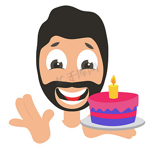 有生日蛋糕的男人，插图，白色背景上的矢量