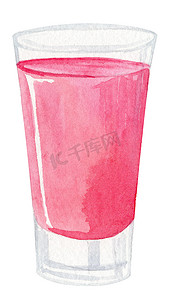水彩手绘红色酒精饮料隔离在白色背景上。