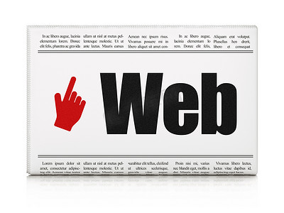网页设计理念：带有网页和鼠标光标的报纸