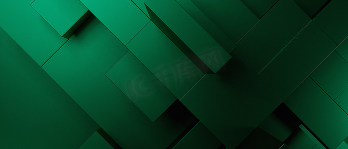 抽象创意 3D 立方体三维绿色横幅背景 3D 渲染