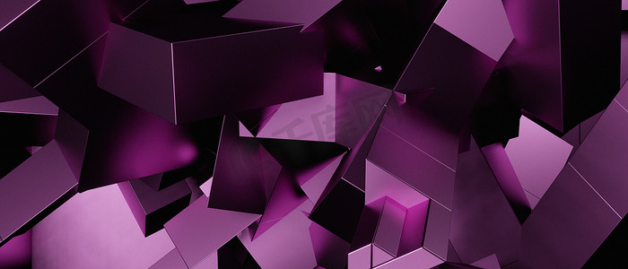 抽象豪华几何混沌紫色紫罗兰横幅背景壁纸3D插图