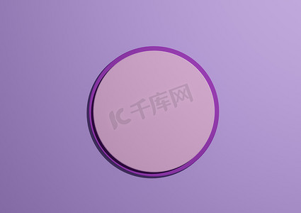 浅粉色圆形讲台或站立顶视图平躺产品的 3D 插图显示最小、简单的柔和紫色背景，带有文本复制空间