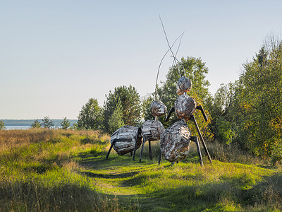 2018年戊戌摄影照片_俄罗斯卡尔戈波尔 — 2018年9月10日。名为“蚁丘之路”的公园里的蚂蚁木制雕像。