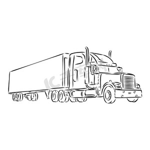 大货物流摄影照片_卡车符号，用简单的线条绘制草图。
