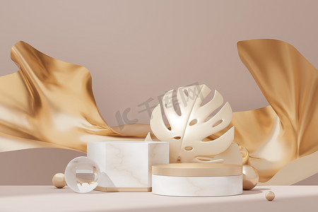 3D 插图豪华优质基座产品展示与抽象几何形状。