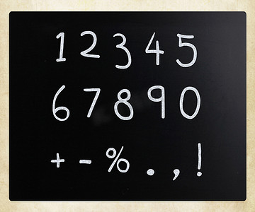 图形化的摄影照片_黑板上用白色粉笔手写的“数字”