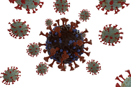一种新型冠状病毒的 3D 渲染图。 