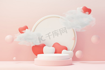 3d 渲染最小的甜蜜场景，展示台用于模拟和产品品牌展示。