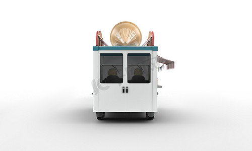 冰淇淋车摄影照片_白色背景上冰淇淋车的 3d 渲染