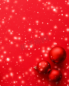 红色背景的圣诞小玩意，雪花闪闪发亮，豪华寒假卡