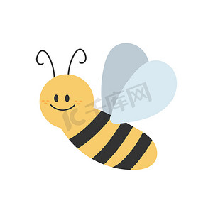 黄色可爱卡通摄影照片_白色背景中卡通黄色和黑色蜜蜂的可爱简单设计