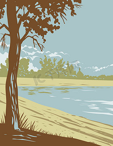 埃德内斯 K 威尔金斯州立公园位于怀俄明州纳特罗纳县卡斯珀以东的北普拉特河 WPA 海报艺术