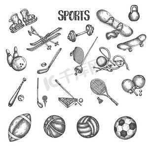 体育复古手绘插图。
