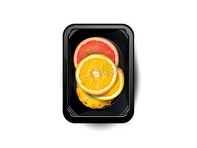 饭盒便当摄影照片_午餐盒中的柑橘类水果和菠萝片。