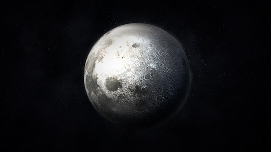 太空中真实月亮的深灰色图像。