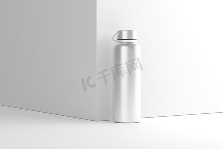 热运动水瓶 3D 渲染白色空白样机