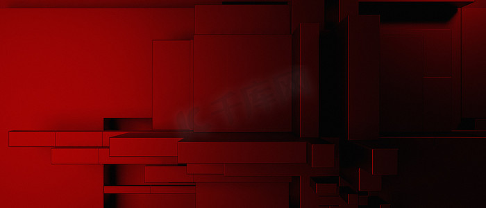 抽象优雅的几何块现代深红色抽象背景 3D 插图